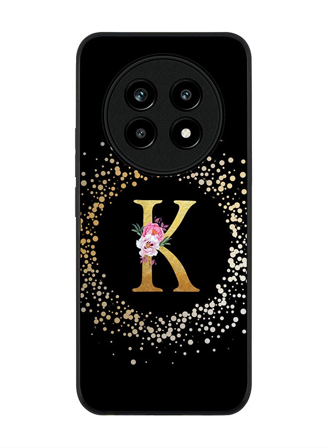 For Realme 13 Pro / 13 Pro+ Case,Slim fit Camera Protection, Shockproof Thin Phone cover  - Custom Monogram Floral - K ( Black )